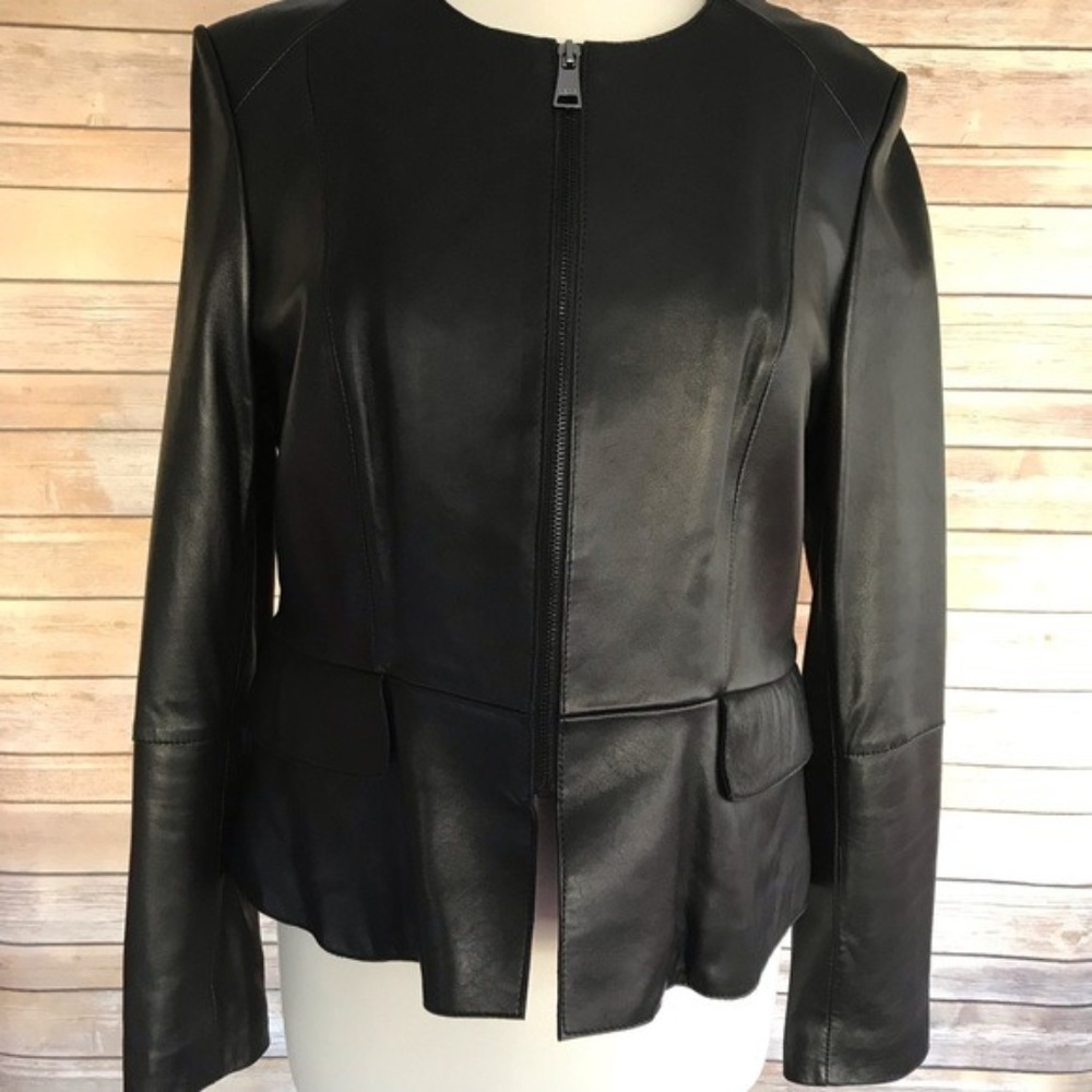 Bebe black leather peplum moto jacket, large
